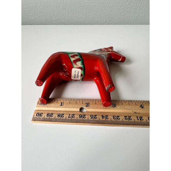 Vintage 1950s Swedish 4" Handcrafted Hand Carved Wood Flower Dala Horse Figurine - Picture 3 of 7